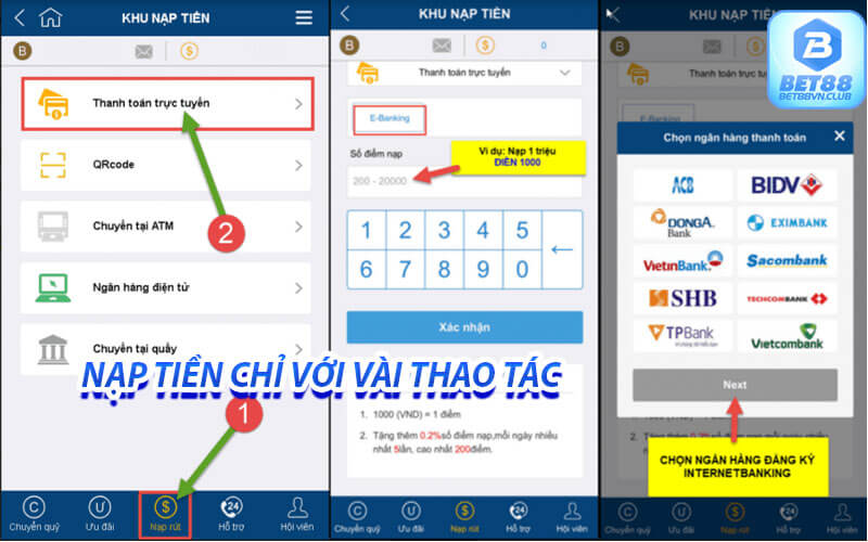 Những điều cần lưu ý khi nạp tiền bet88